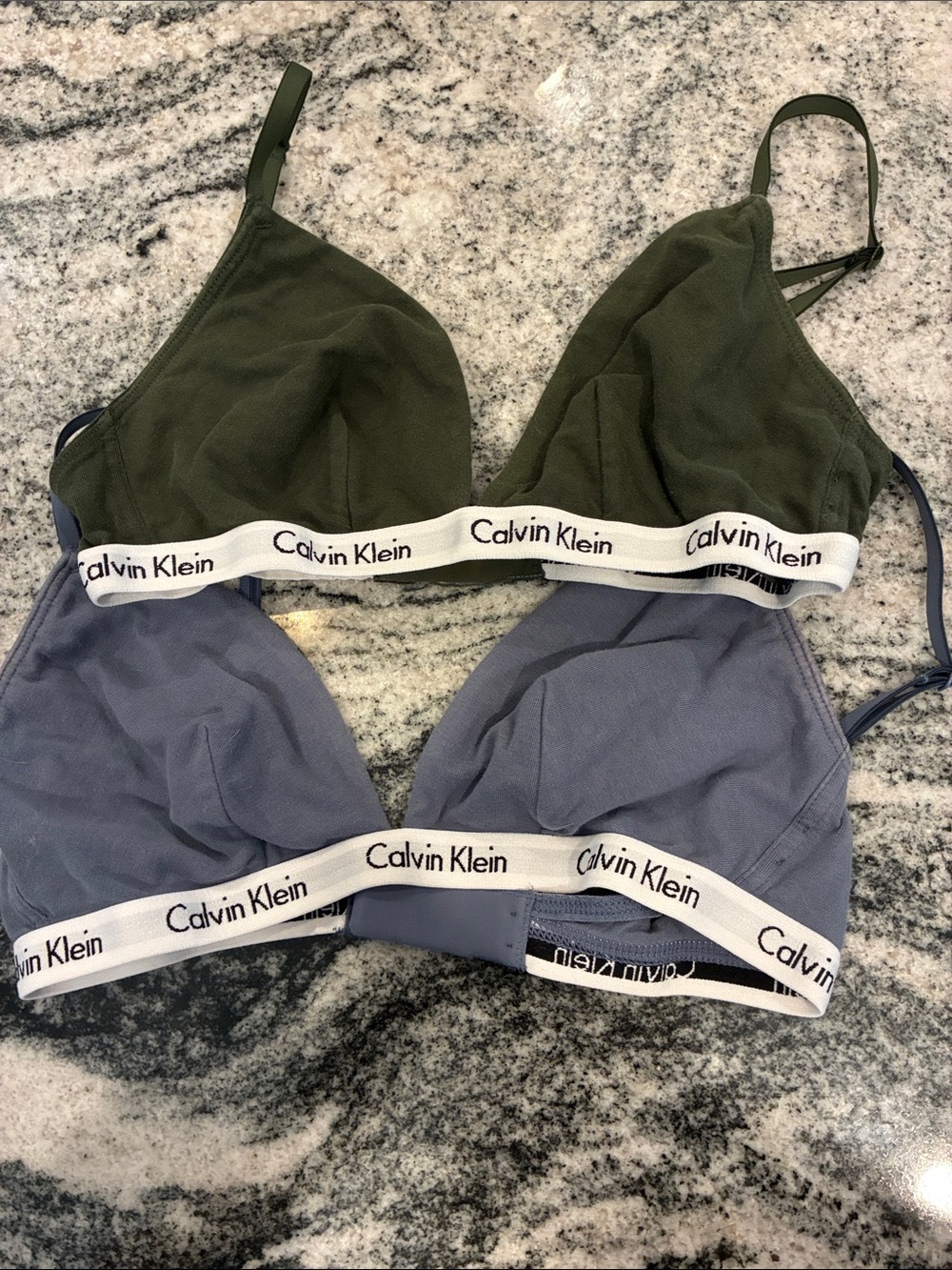 Calvin Klein Triangle Bralette Set in Olive Green & Slate Blue. B31